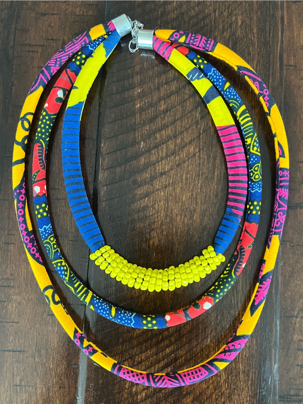 Handmade DRC African Print Fabric 3 Strand Statement Necklace